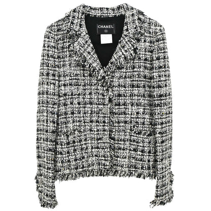Chanel 2004 Single Breasted Jacket Tweed Black White #38