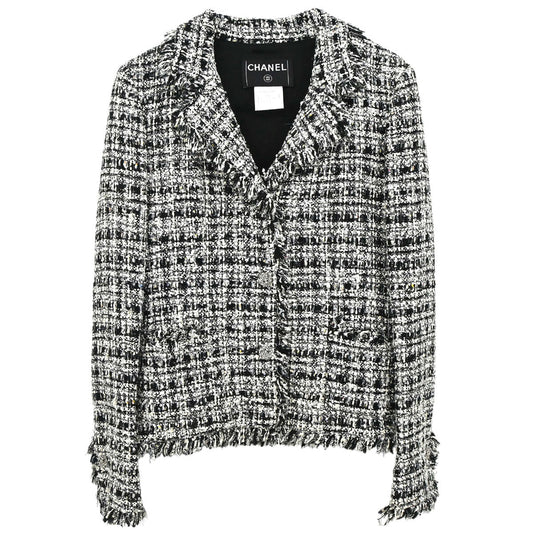 Chanel 2004 Single Breasted Jacket Tweed Black White #38
