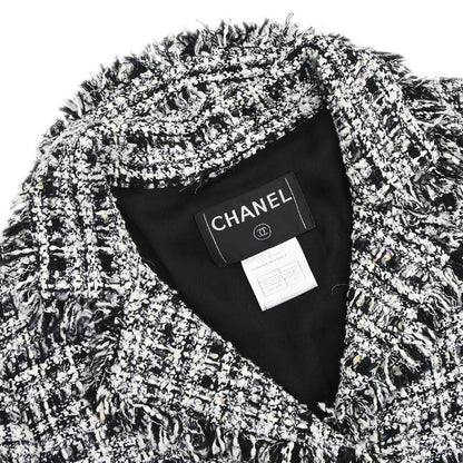 Chanel 2004 Single Breasted Jacket Tweed Black White #38