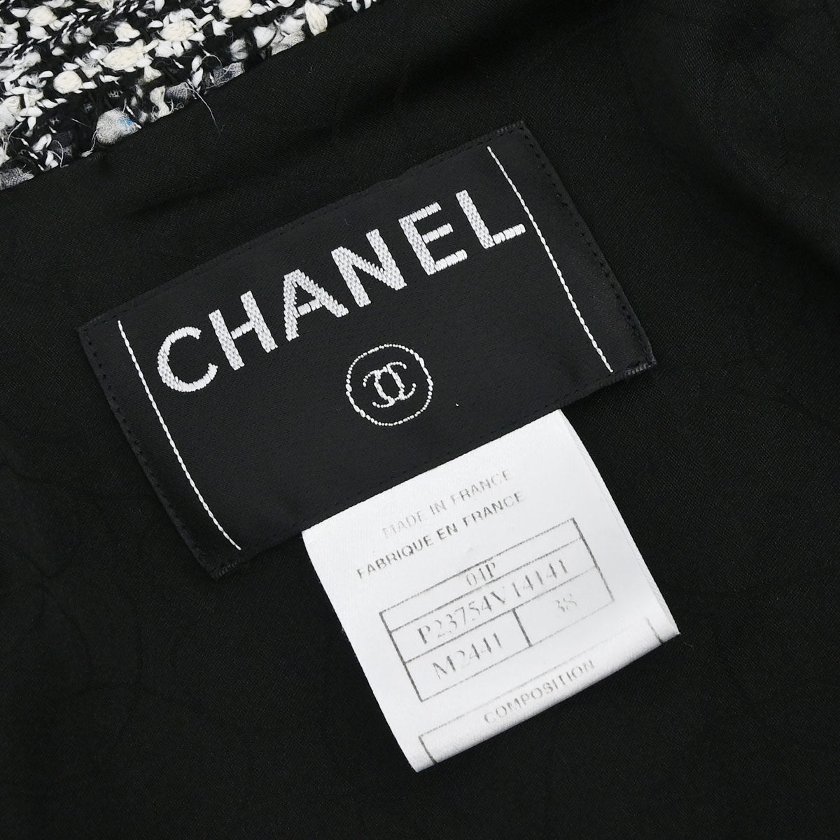 Chanel 2004 Single Breasted Jacket Tweed Black White #38