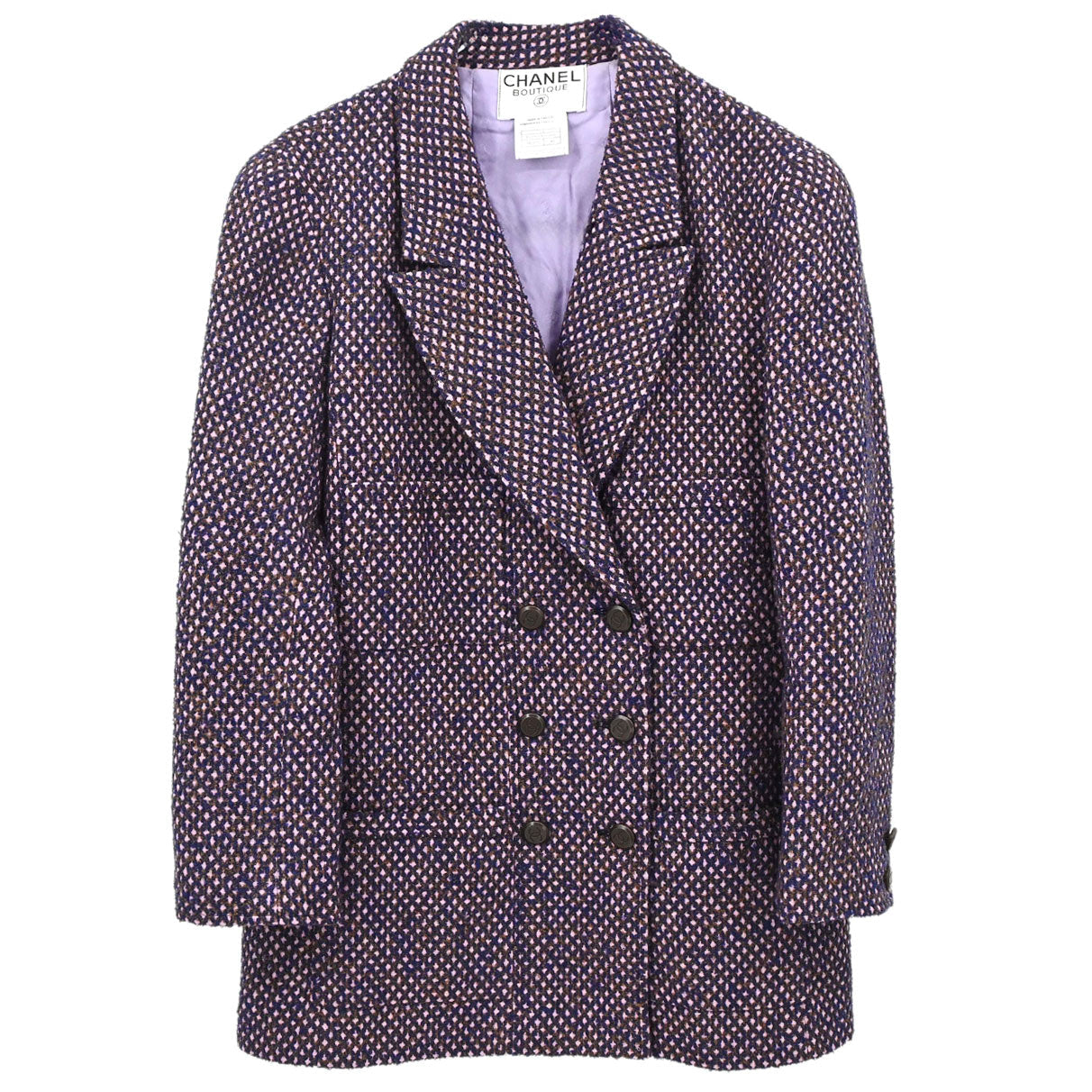 Chanel 1998 Double Breasted Tweed Jacket Pink #40