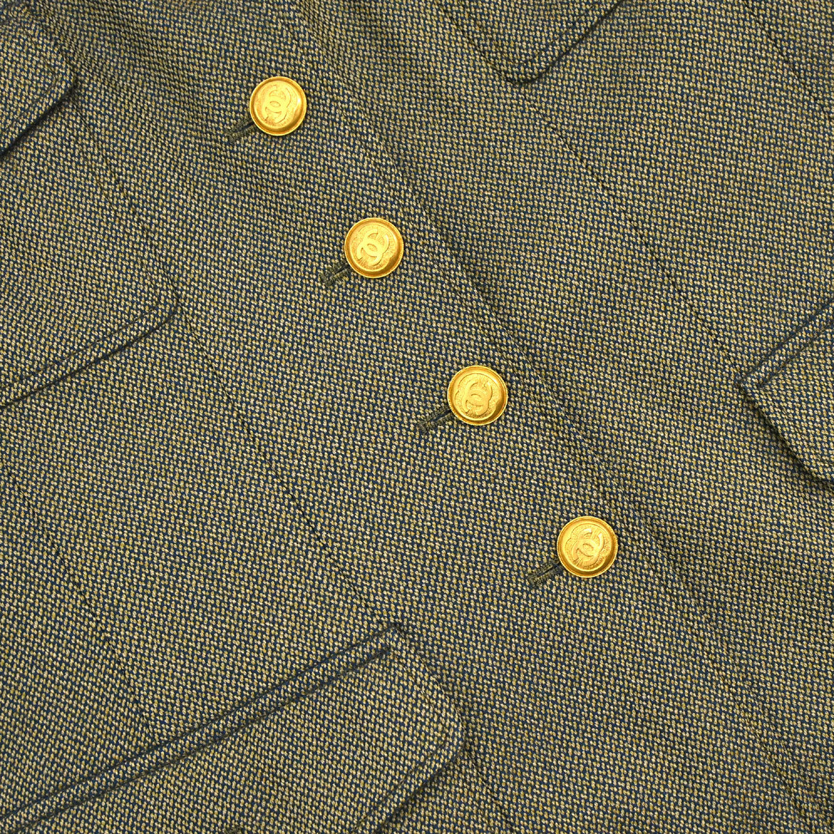 Chanel 1996 Single Breasted Tweed Jacket Khaki #42