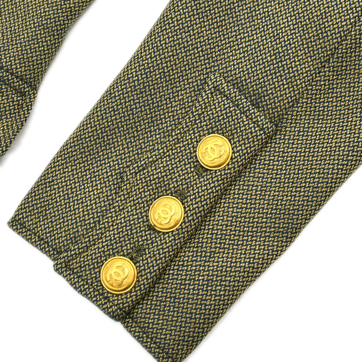 Chanel 1996 Single Breasted Tweed Jacket Khaki #42
