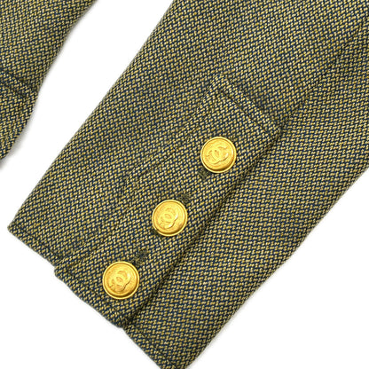 Chanel 1996 Single Breasted Tweed Jacket Khaki #42