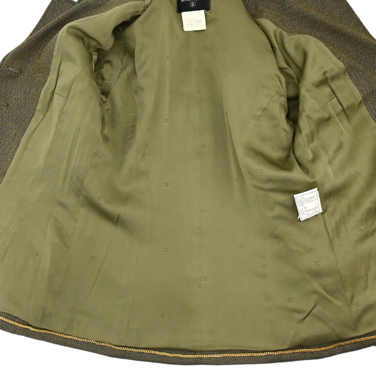 Chanel 1996 Single Breasted Tweed Jacket Khaki #42