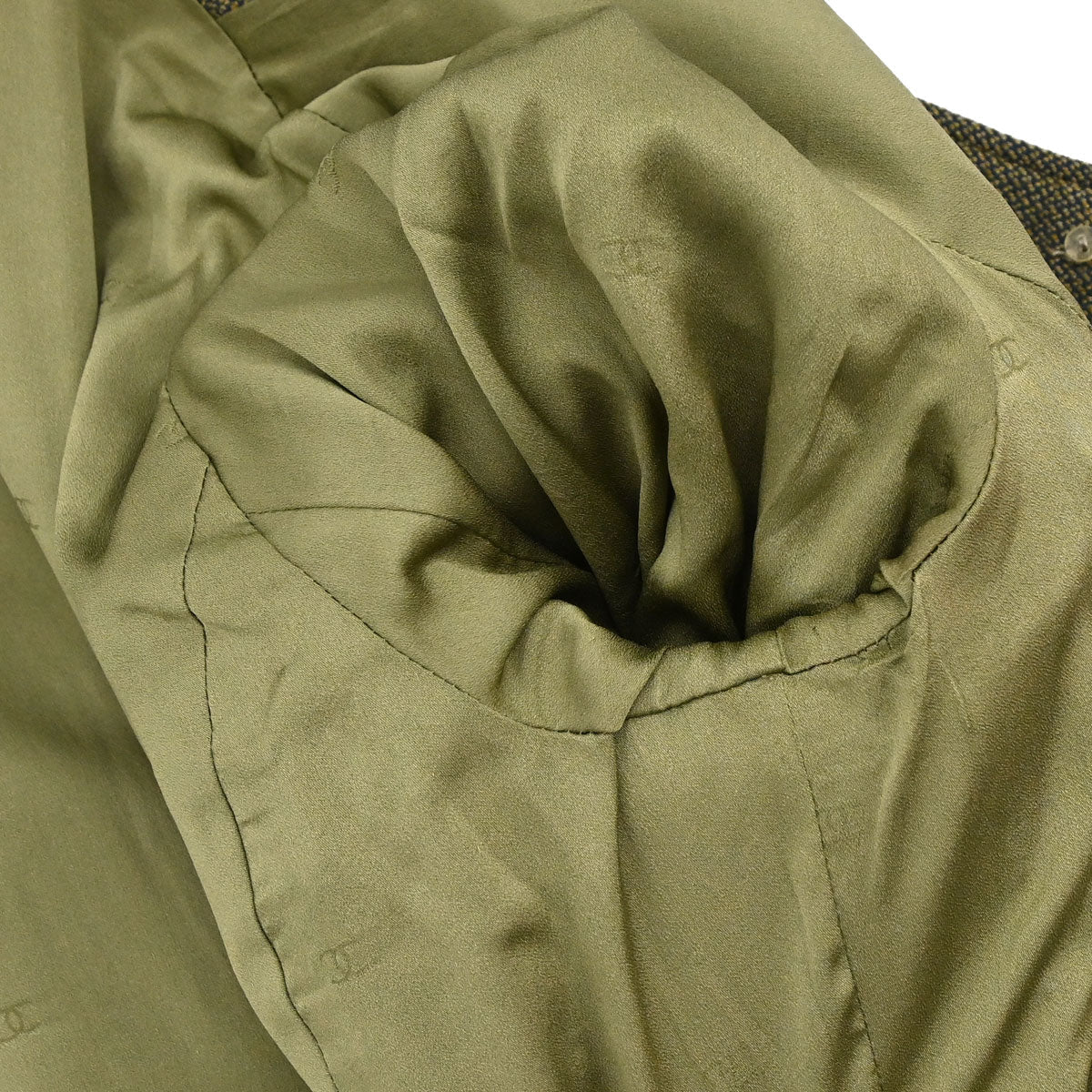 Chanel 1996 Single Breasted Tweed Jacket Khaki #42