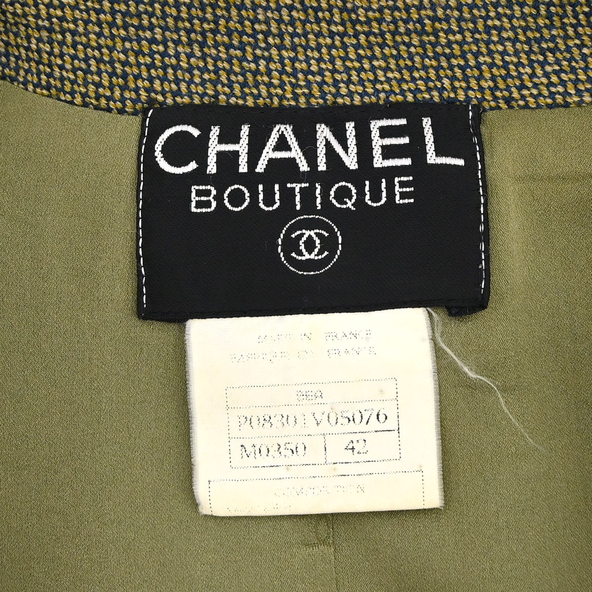 Chanel 1996 Single Breasted Tweed Jacket Khaki #42
