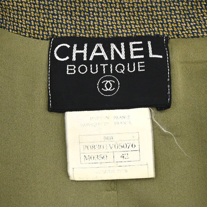 Chanel 1996 Single Breasted Tweed Jacket Khaki #42