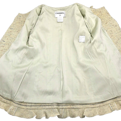 Chanel 1999 Ruffled Collar Jacket Tweed Green #40