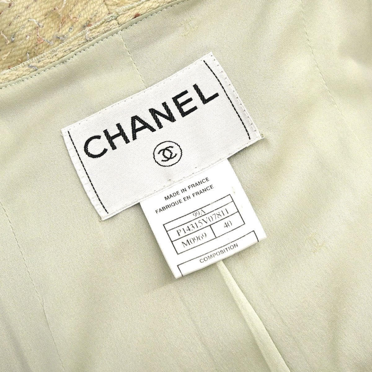 Chanel 1999 Ruffled Collar Jacket Tweed Green #40