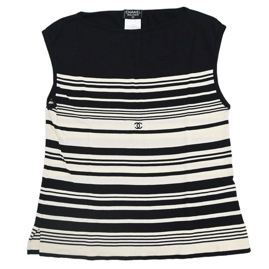 Chanel 1998 Sleeveless Top Border Black #40
