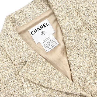 Chanel 2003 Single Breasted Jacket Tweed Beige #38