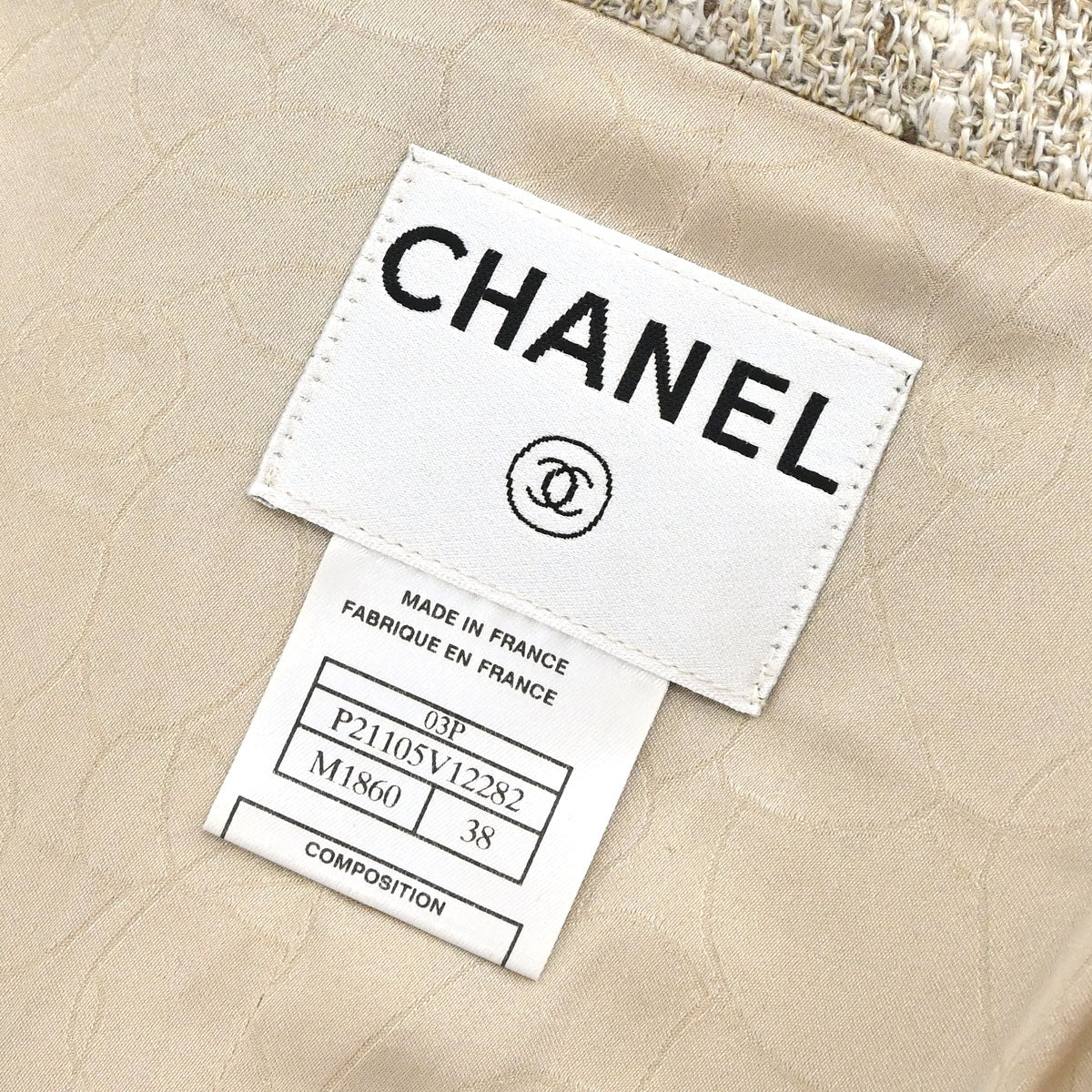 Chanel 2003 Single Breasted Jacket Tweed Beige #38