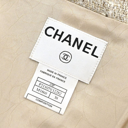 Chanel 2003 Single Breasted Jacket Tweed Beige #38