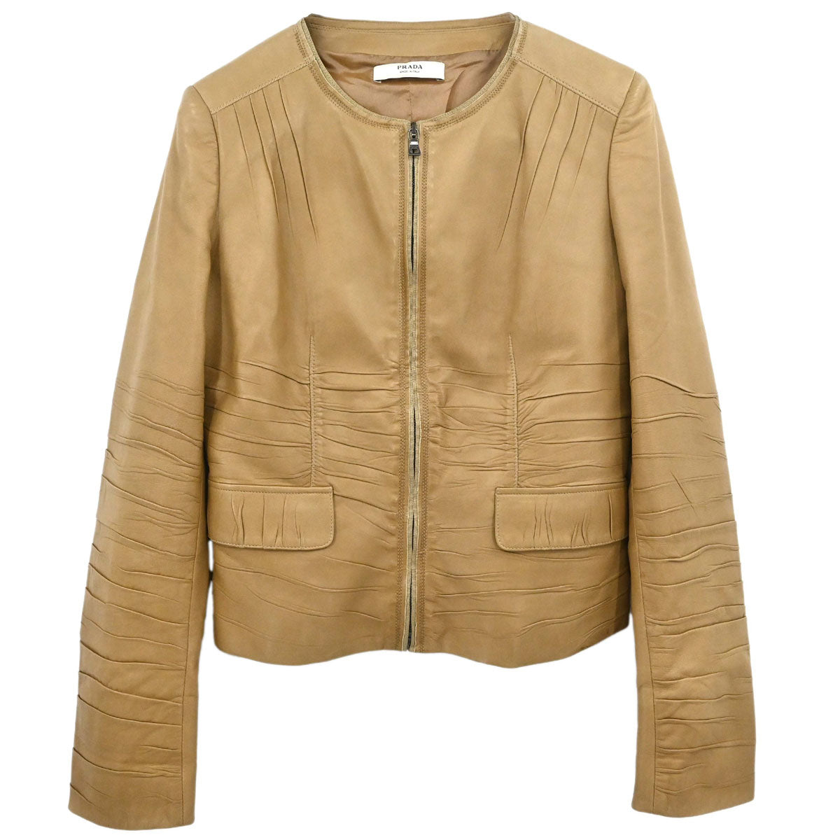 Prada 2006 Collarless Zip Up Jacket Beige #42