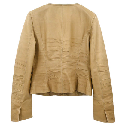 Prada 2006 Collarless Zip Up Jacket Beige #42