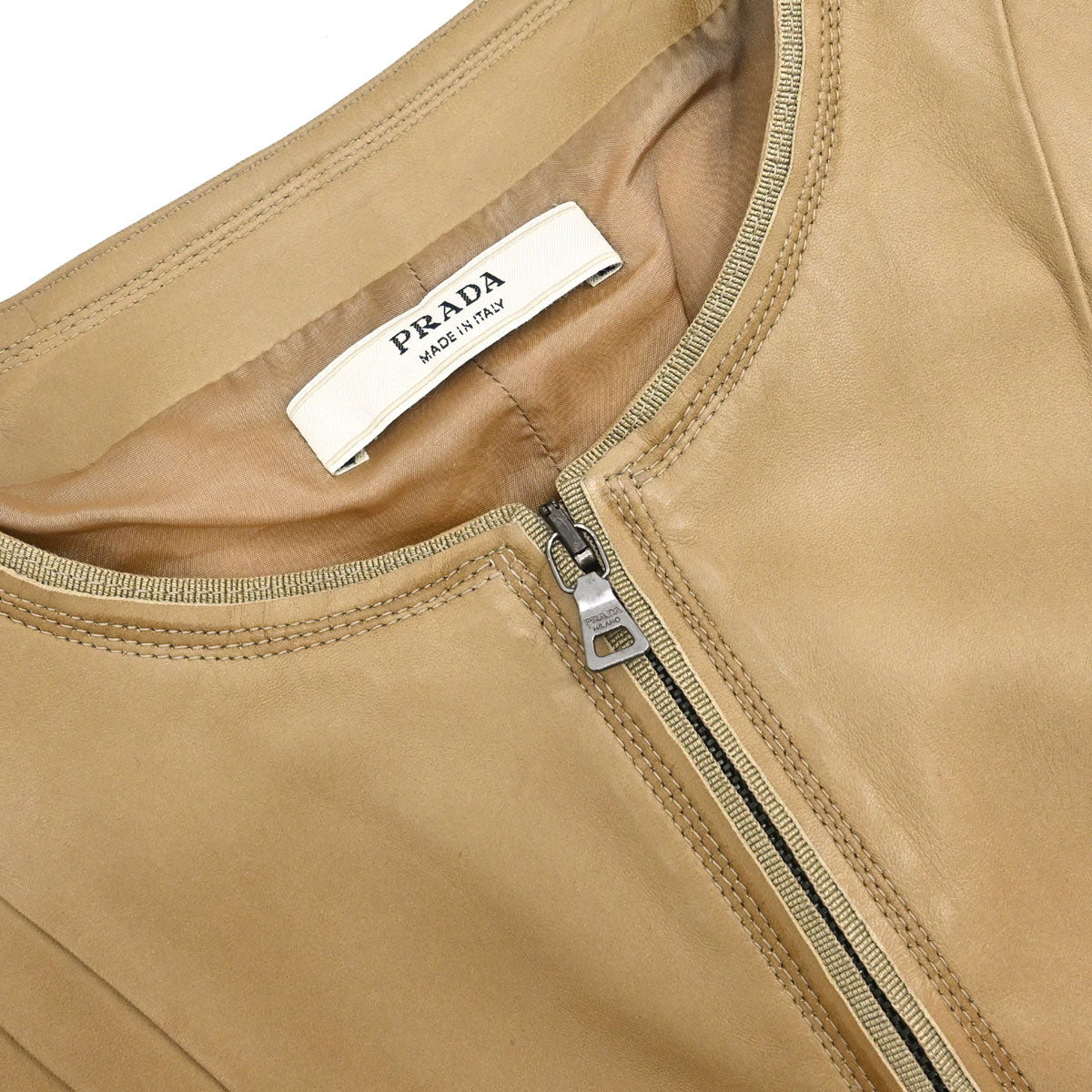 Prada 2006 Collarless Zip Up Jacket Beige #42