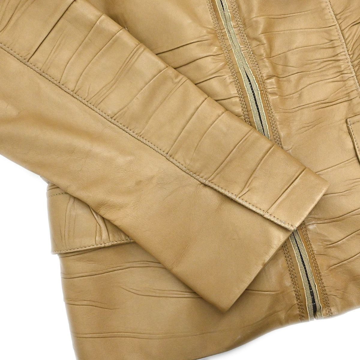 Prada 2006 Collarless Zip Up Jacket Beige #42