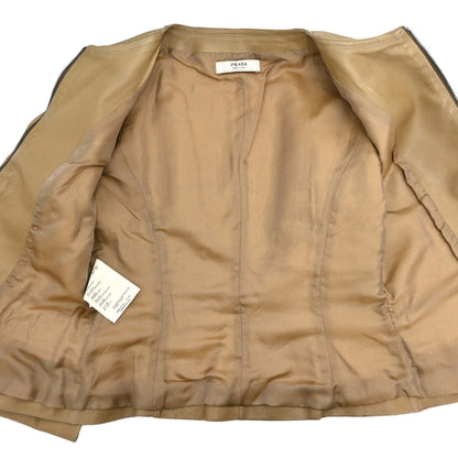 Prada 2006 Collarless Zip Up Jacket Beige #42