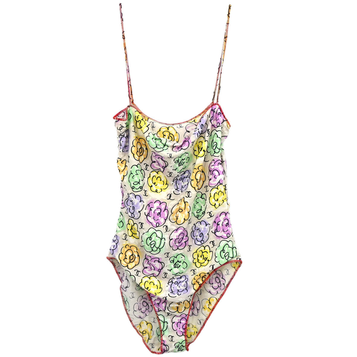 Chanel 2000 Swimwear Swimsuit Floral White #38