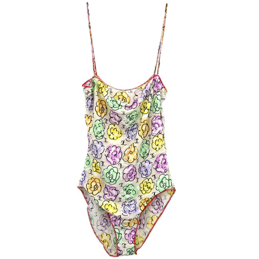 Chanel 2000 Swimwear Swimsuit Floral White #38