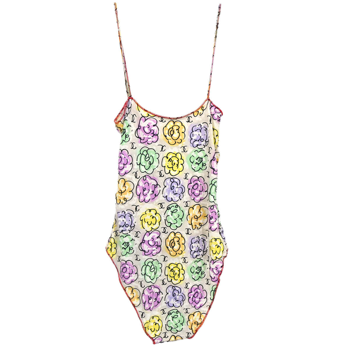 Chanel 2000 Swimwear Swimsuit Floral White #38