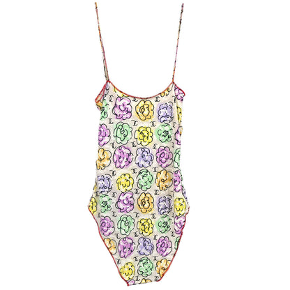Chanel 2000 Swimwear Swimsuit Floral White #38