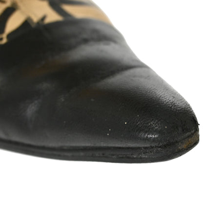 Chanel * CC Beige Black Leather Short Boots Shoes #35 1/2