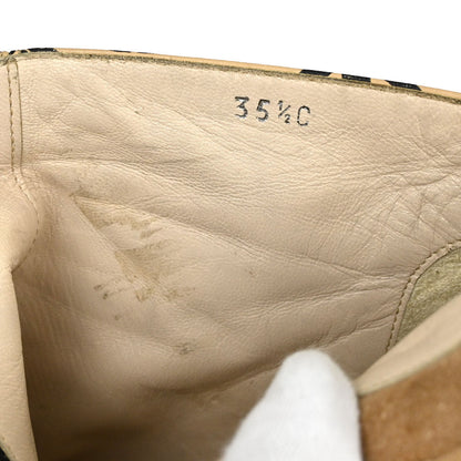 Chanel * CC Beige Black Leather Short Boots Shoes #35 1/2