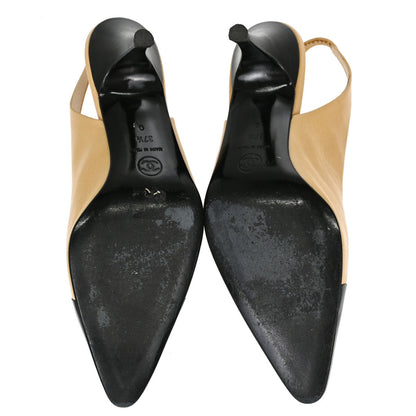 Chanel * Beige Black Leather Pumps Shoes #37 1/2