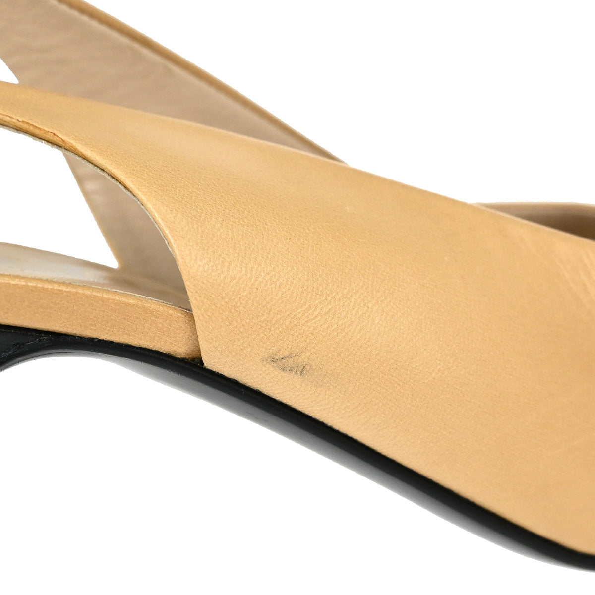 Chanel * Beige Black Leather Pumps Shoes #37 1/2