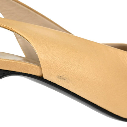 Chanel * Beige Black Leather Pumps Shoes #37 1/2