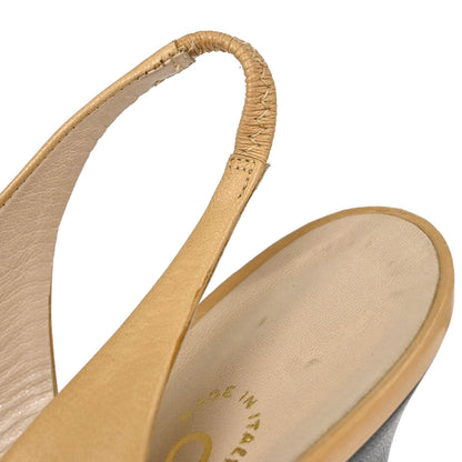 Chanel * Beige Black Leather Pumps Shoes #37 1/2