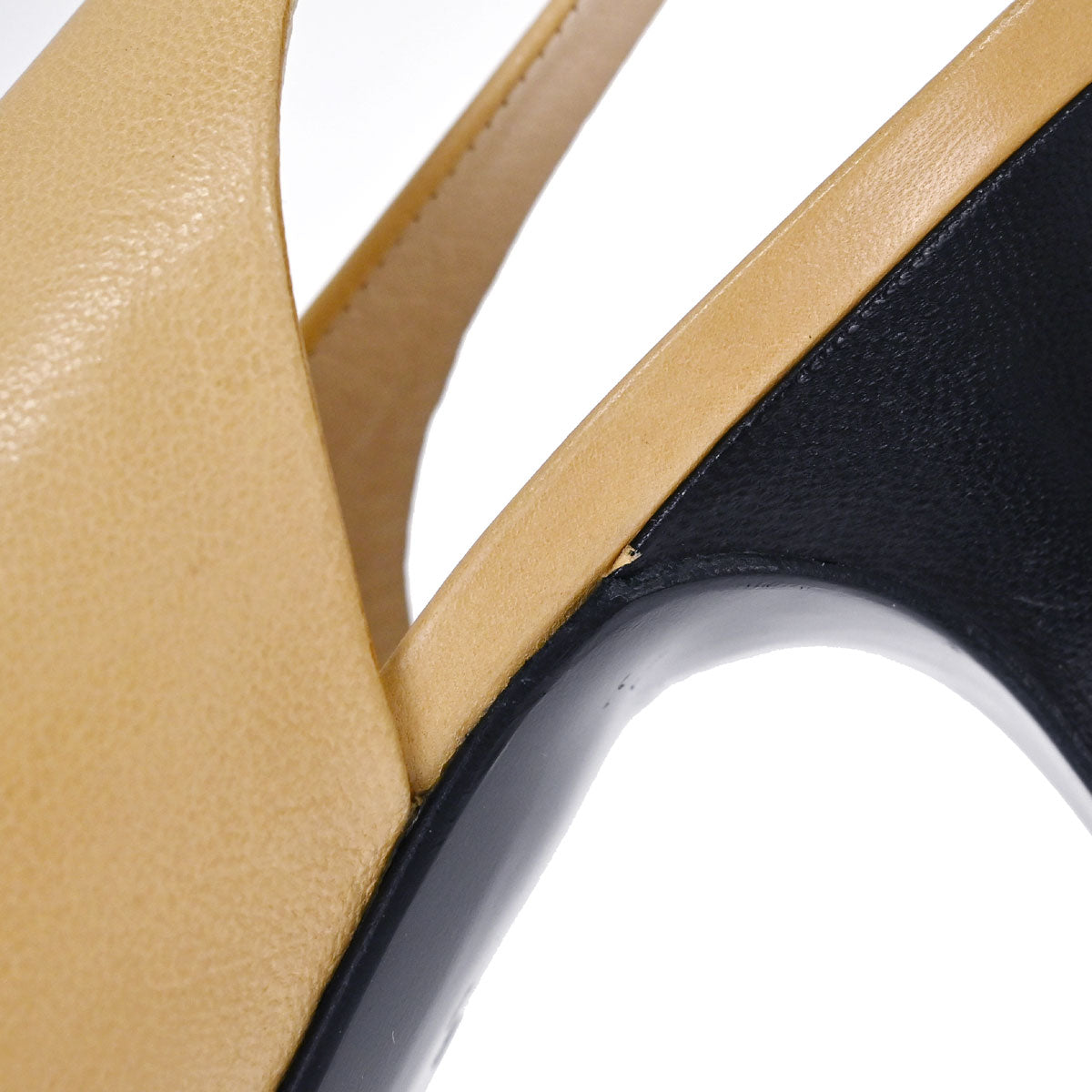 Chanel * Beige Black Leather Pumps Shoes #37 1/2