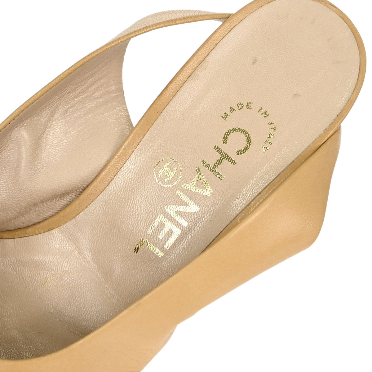 Chanel * Beige Black Leather Pumps Shoes #37 1/2