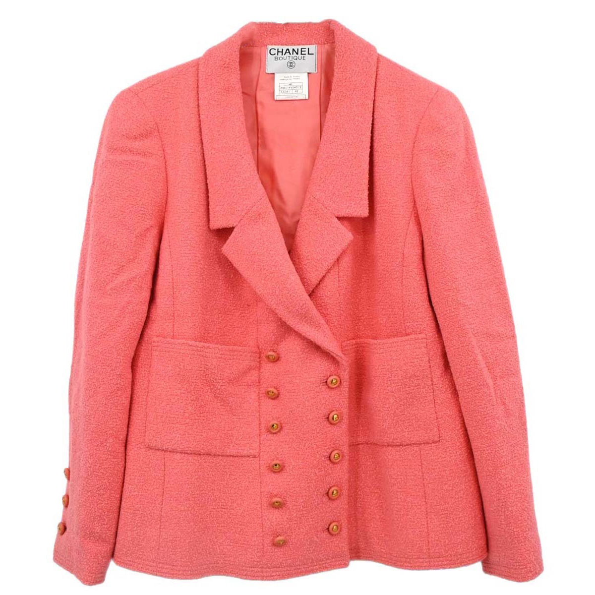 Chanel 1996 Double Breasted Tweed Jacket Pink #42