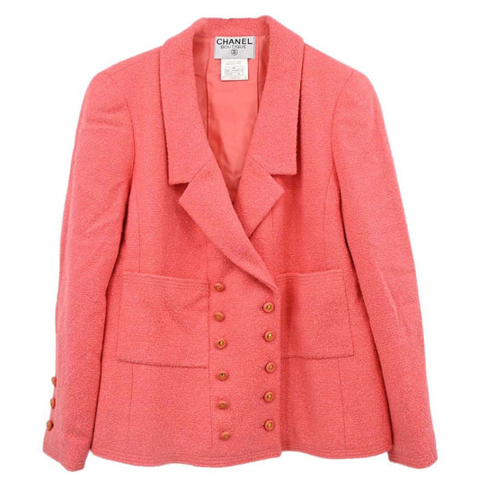 Chanel 1996 Double Breasted Tweed Jacket Pink #42