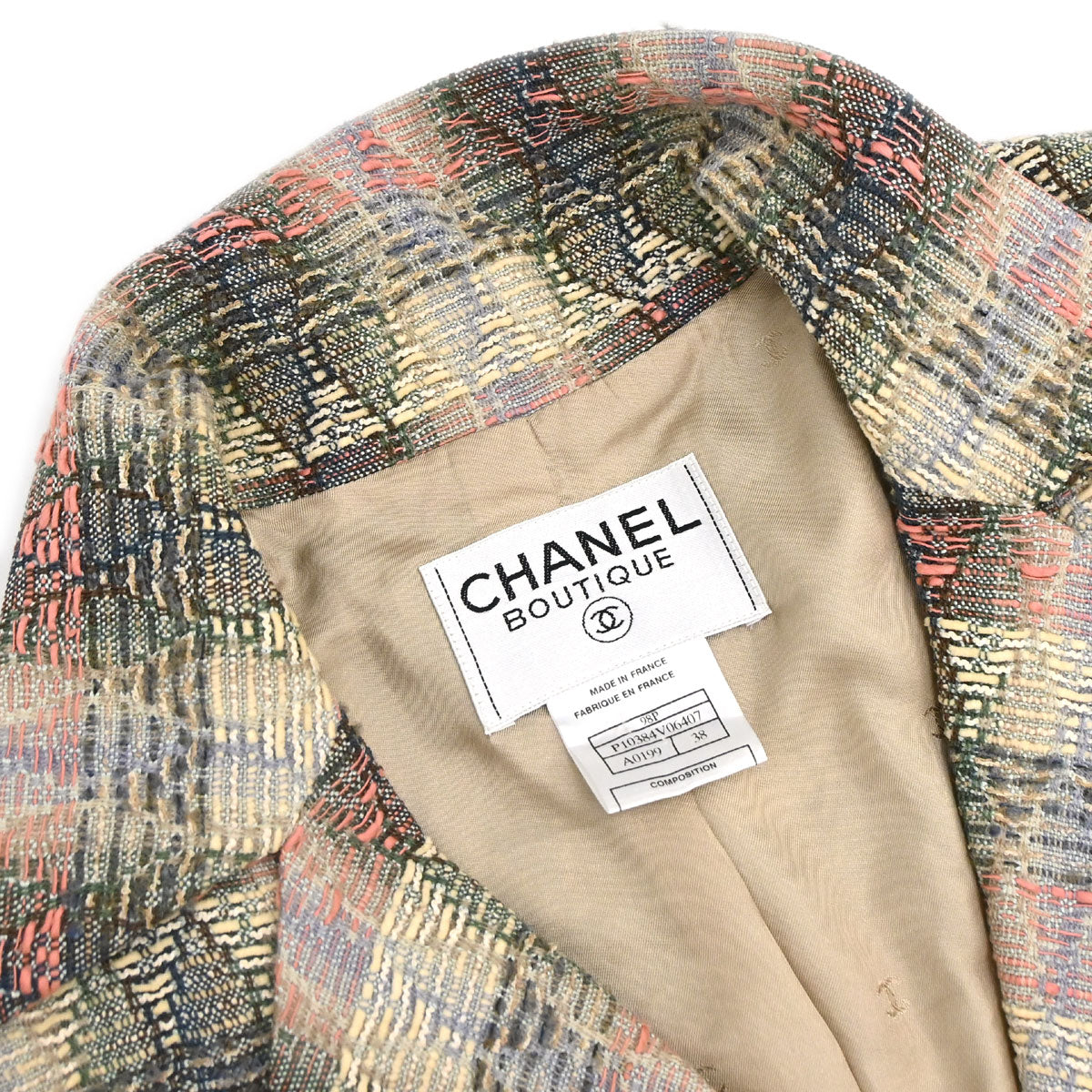 Chanel 1998 Double Breasted Check Jacket Beige #38