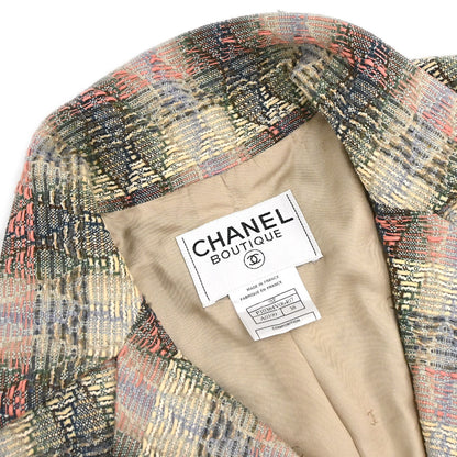 Chanel 1998 Double Breasted Check Jacket Beige #38