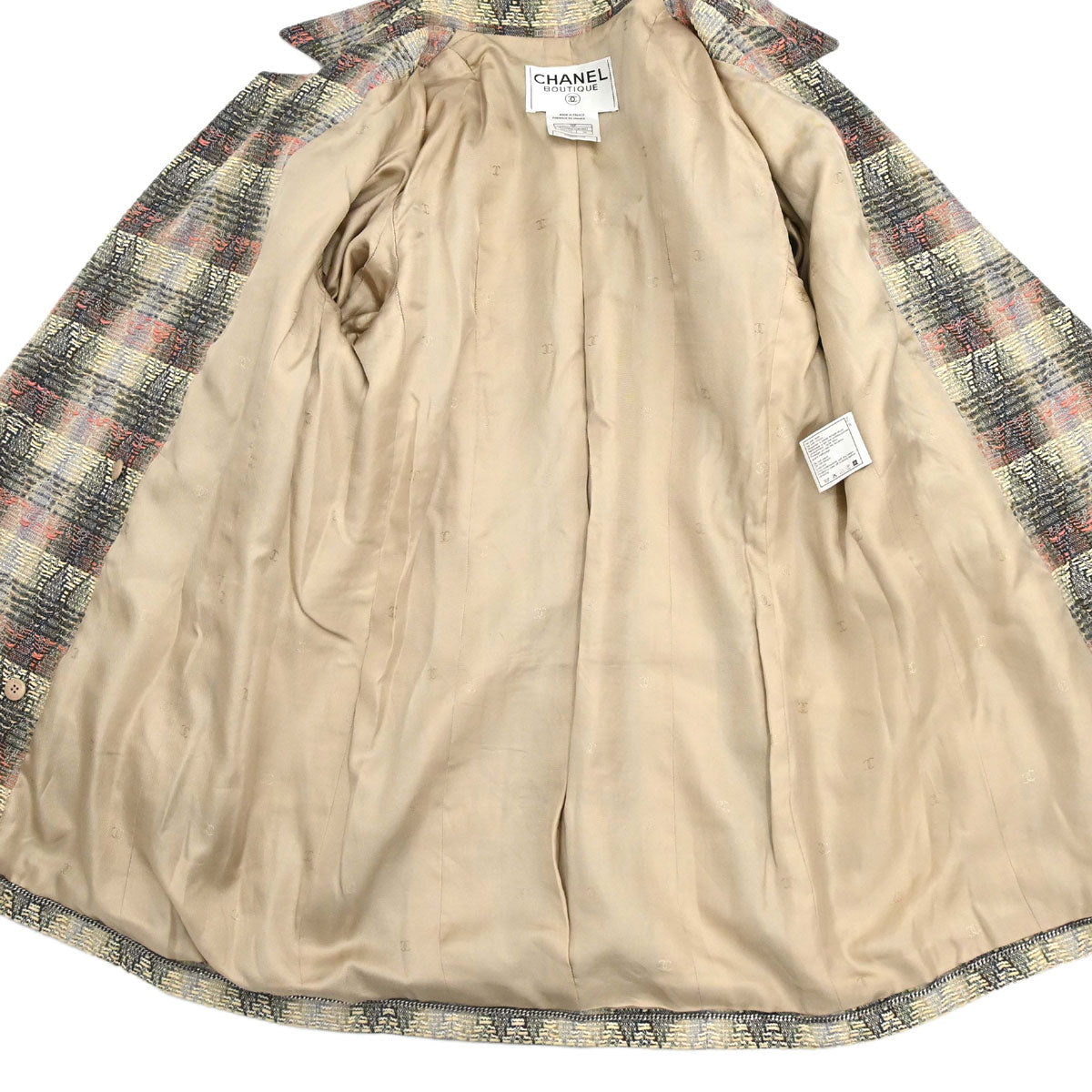 Chanel 1998 Double Breasted Check Jacket Beige #38