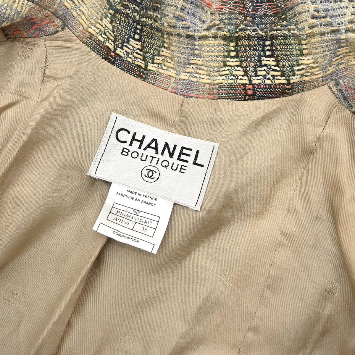Chanel 1998 Double Breasted Check Jacket Beige #38