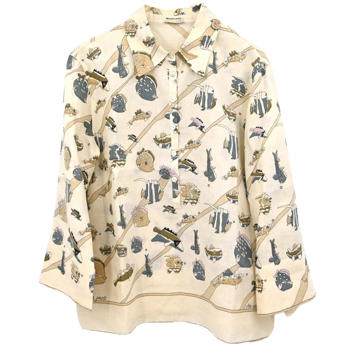 Hermes Au Clair de la Mer Shirt Blouse Beige #38