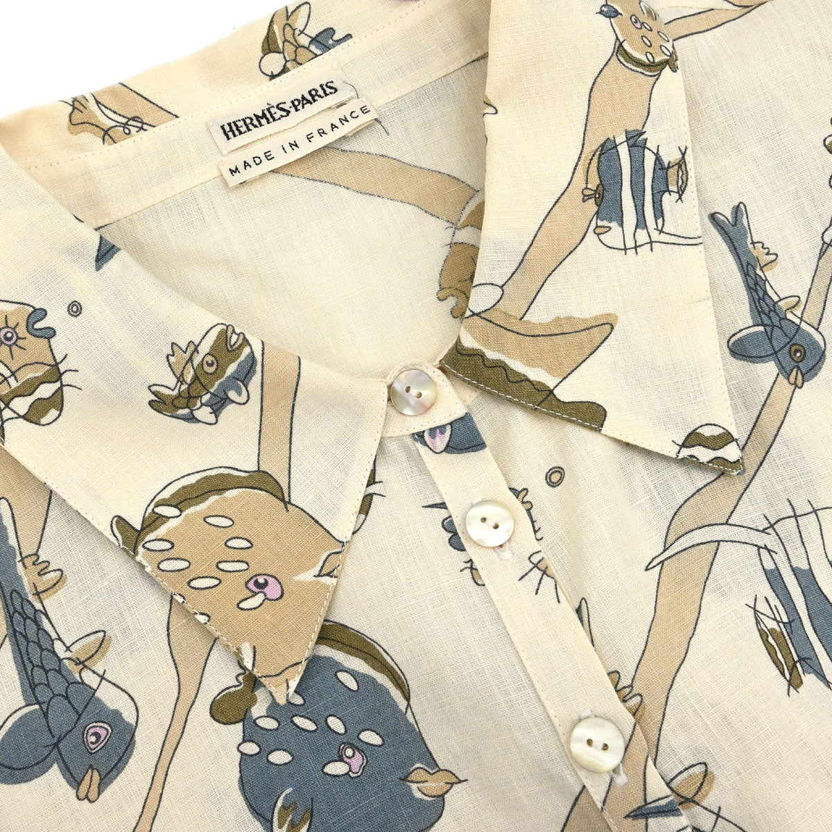 Hermes Au Clair de la Mer Shirt Blouse Beige #38