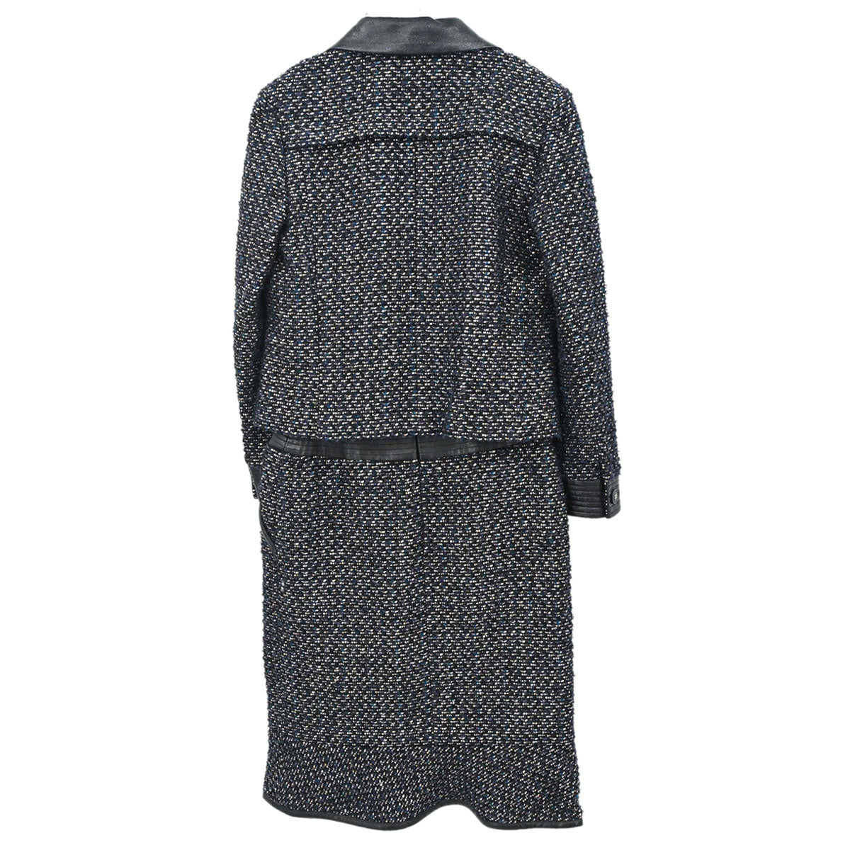 Chanel 2002 Setup Suit Jacket Skirt Tweed Black Navy 02A #36