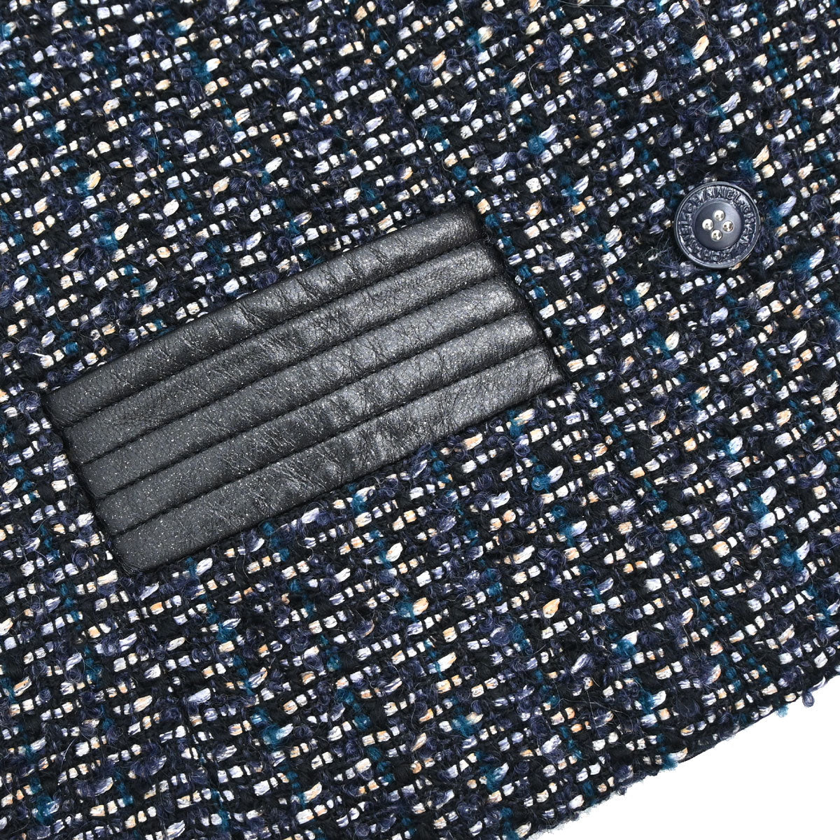 Chanel 2002 Setup Suit Jacket Skirt Tweed Black Navy 02A #36