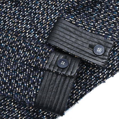 Chanel 2002 Setup Suit Jacket Skirt Tweed Black Navy 02A #36