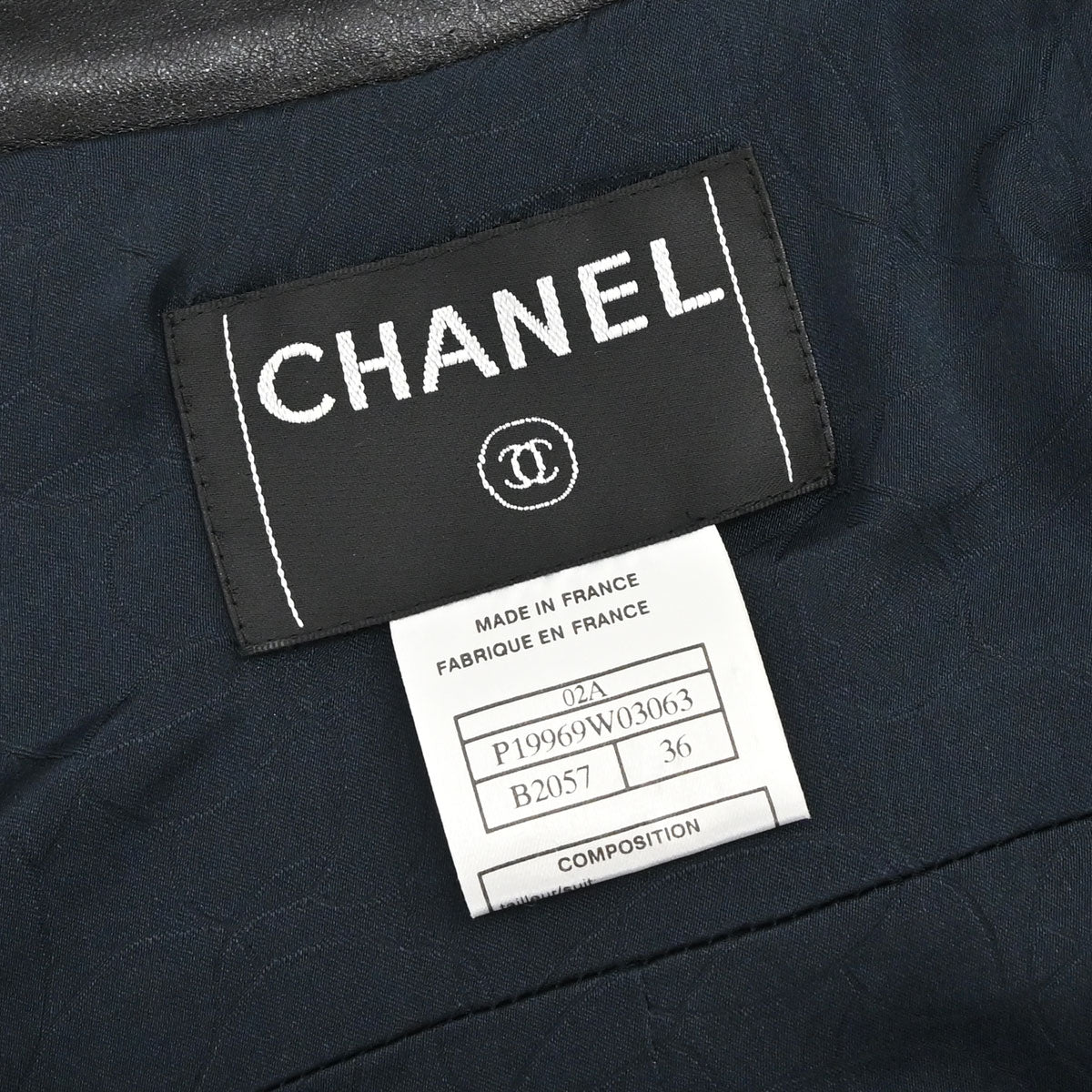 Chanel 2002 Setup Suit Jacket Skirt Tweed Black Navy 02A #36
