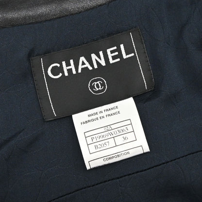 Chanel 2002 Setup Suit Jacket Skirt Tweed Black Navy 02A #36