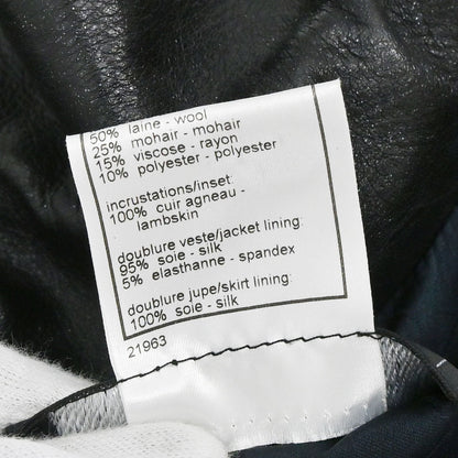 Chanel 2002 Setup Suit Jacket Skirt Tweed Black Navy 02A #36
