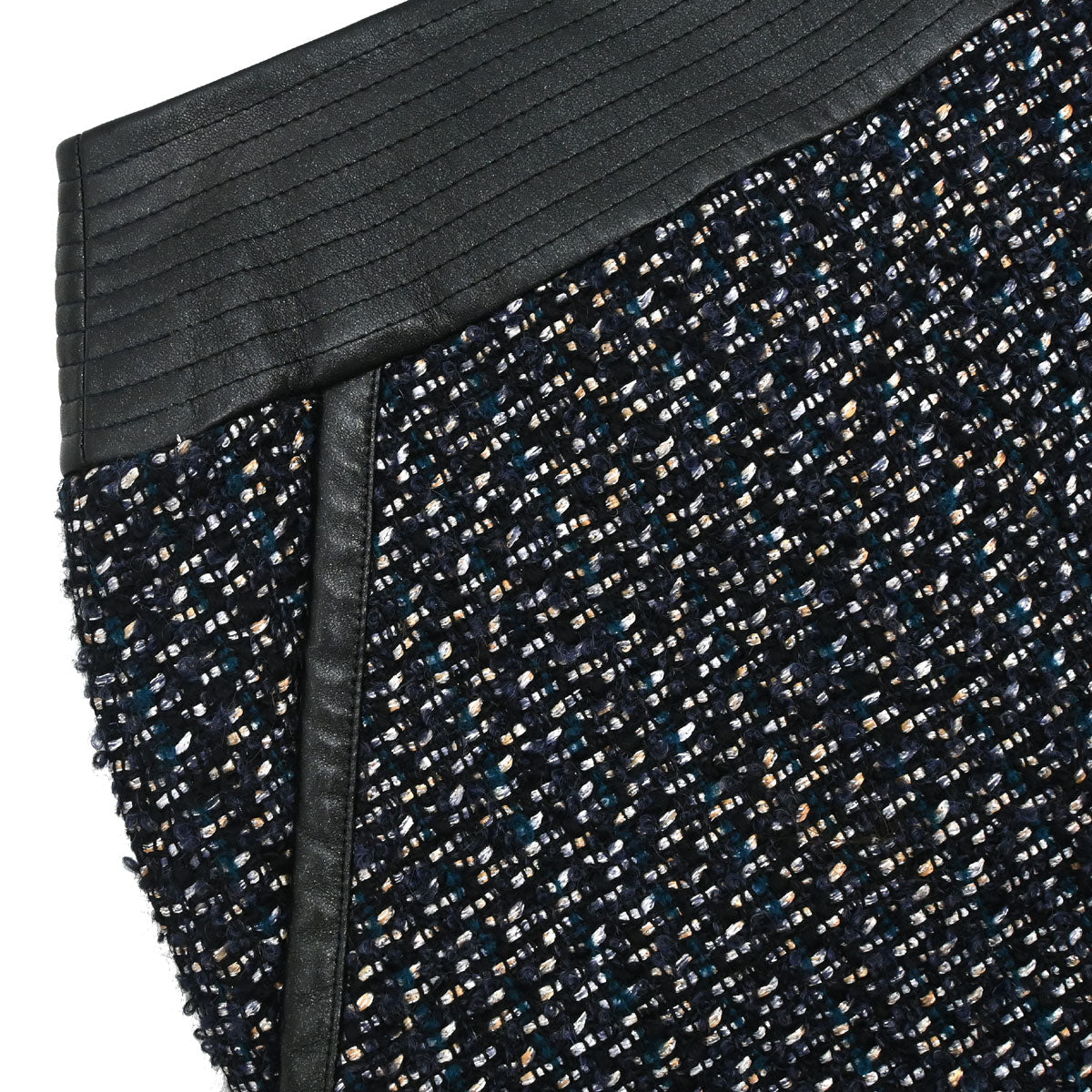 Chanel 2002 Setup Suit Jacket Skirt Tweed Black Navy 02A #36